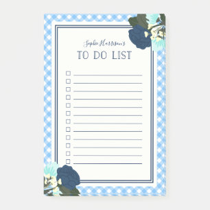 Elegant Blue Ro Blommigt Gingham att göra List Post-it Block