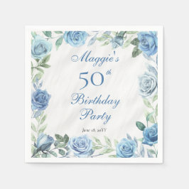 Elegant Blue Ro Blommigt Ram 50:e Födelsedagsfeste Pappersservett