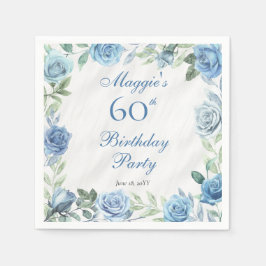 Elegant Blue Ro Blommigt Ram 60:e Födelsedagsfeste Pappersservett