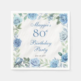 Elegant Blue Ro Blommigt Ram 80:e Födelsedagsfeste Pappersservett