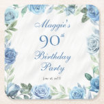 Elegant Blue Ro Blommigt Ram 90:e Födelsedagsfeste Underlägg Papper Kvadrat<br><div class="desc">Elegant blå och vit med damskiktsfärgad grönt grön blommigt ram födelsedagsfest firande.</div>