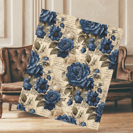 Elegant Blue Ro Blommönster Fleecefilt