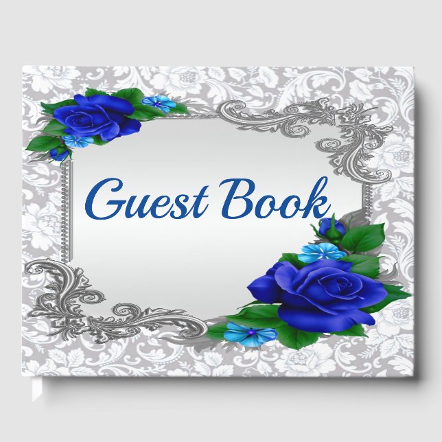 Elegant Blue Ro Bröllop Guestbook Gästböcker (Framsida)