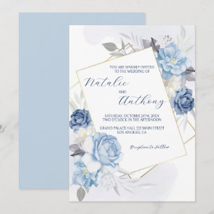 Elegant Blue Ro Bröllop Inbjudningar