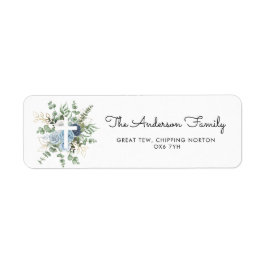 Elegant Blue Ro Greenery Baptism Christening Returadress Etikett