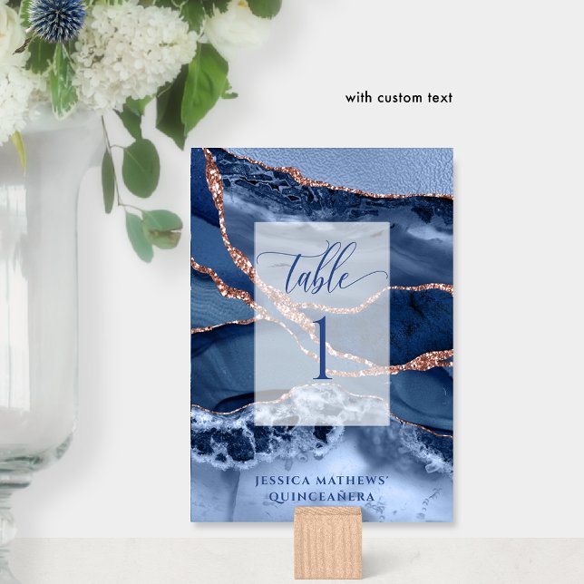 Elegant Blue, Ro Guld Agate och Blue Foil Bordsnummer (Skapare uppladdad)