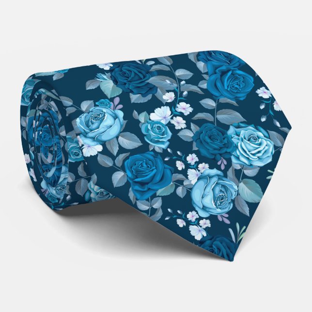 Elegant Blue Ro Mönster Neck Tie Slips (Rullad)