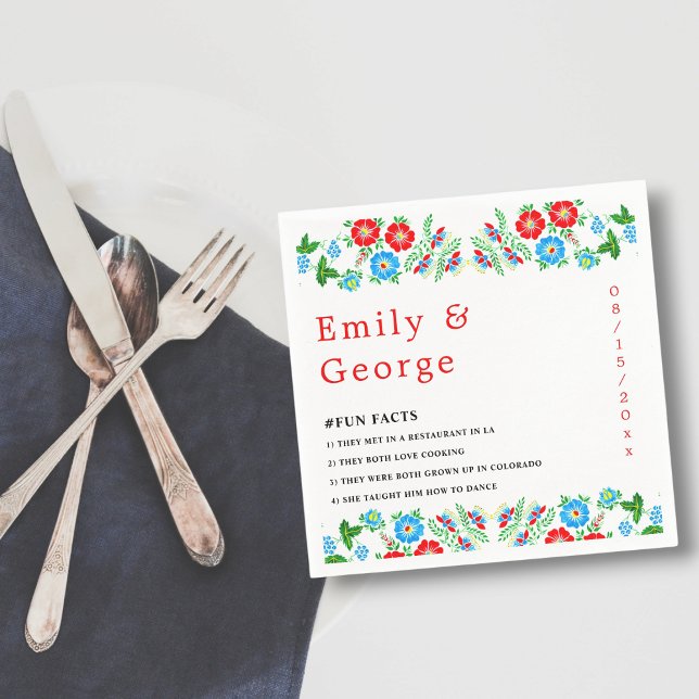 Elegant Blue Röd ros Botaniska Blommigten Bröllop Pappersservett (Skapare uppladdad)