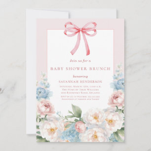 Elegant Blue Rosa Blommigt Bow Baby Shower Brunch Inbjudningar
