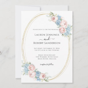 Elegant Blue Rosa Blommigt Bröllop Inbjudningar