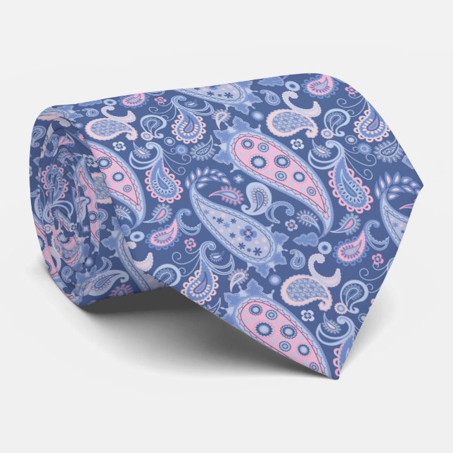 Elegant Blue & Rosa Blommigt Paisley Slips (Rullad)