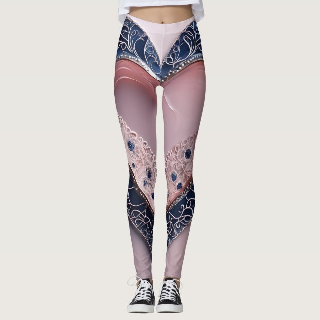 Elegant Blue & Rosa Diamond Måne AI art Leggings (Framsida)