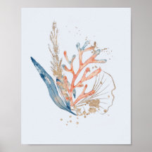 Elegant Blue Rosa & Guld Coral Ocean ThemSea