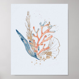 Elegant Blue Rosa & Guld Coral Ocean ThemSea Poster
