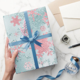 Elegant Blue Rosa jul Snowflake Mönster Presentpapper