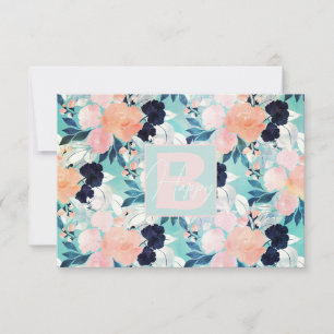 Elegant Blue Rosa Mint Flowers Watercolor Blommigt Tack Kort