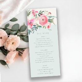 Elegant Blue Rosa ros Orchid Blommigt Bröllop Menu Inbjudningar