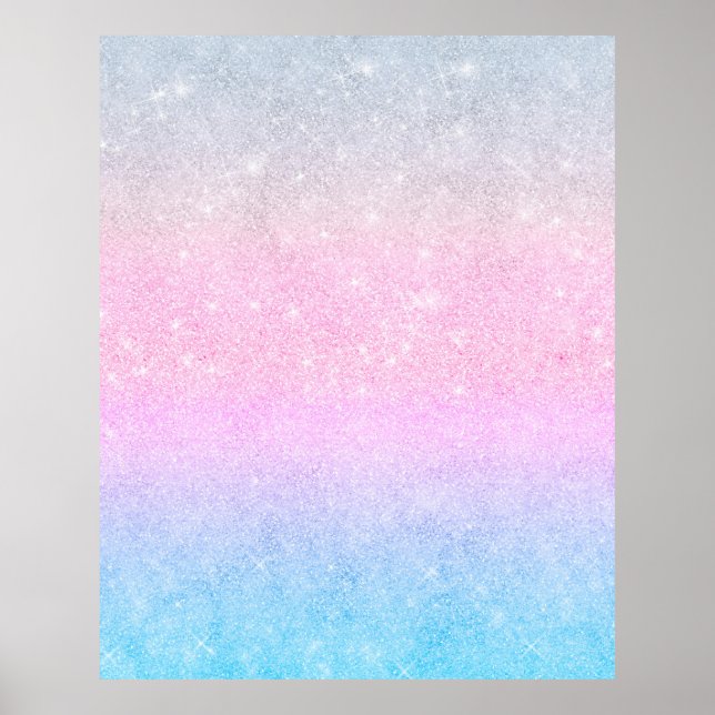 Elegant Blue Rosa Silver Glitter Design Poster (Framsidan)