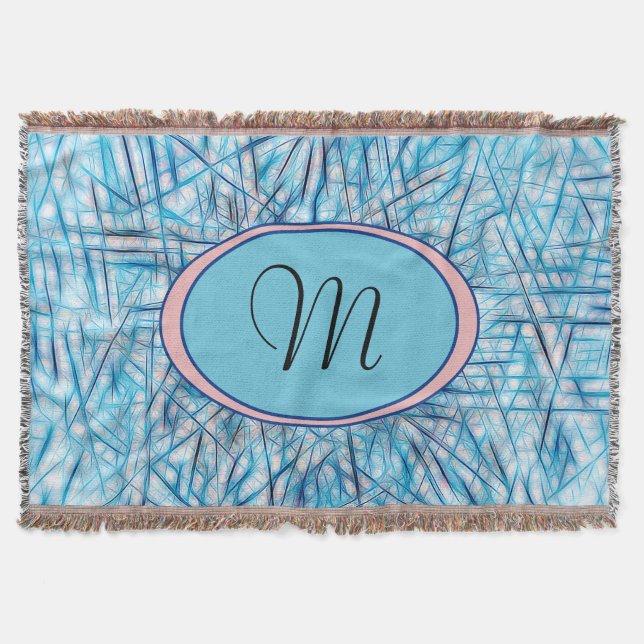 Elegant Blue Rosa Watercolor Monogram Filt (Framsidan)