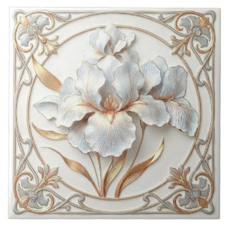 Elegant Blue Rose Gold Stylized Lilies Kakelplatta