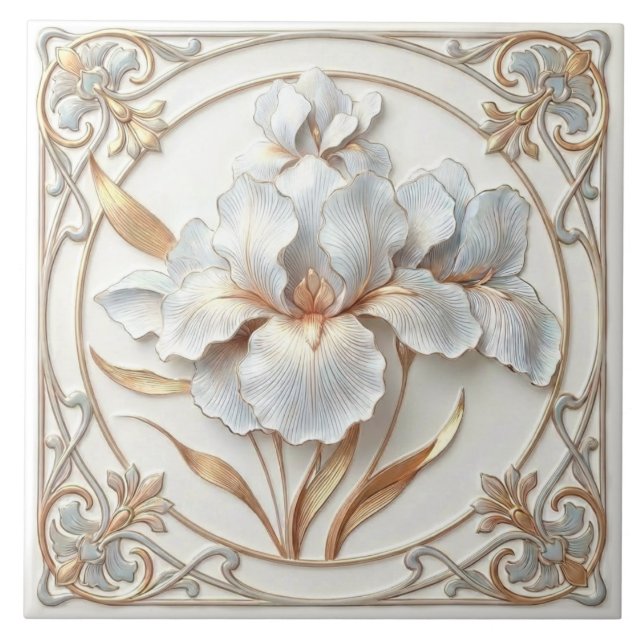 Elegant Blue Rose Gold Stylized Lilies Kakelplatta (Framsidan)