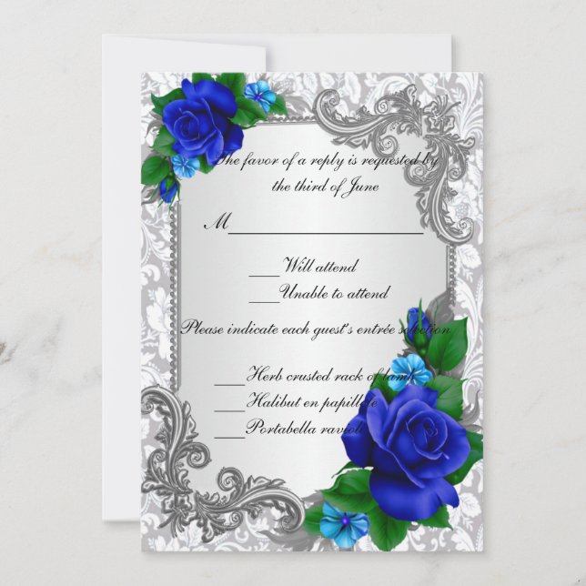 Elegant Blue Roses Bröllopssvarskort Inbjudningar (Framsida)