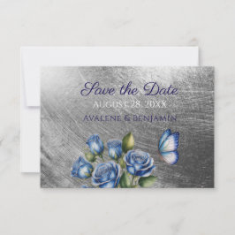 Elegant Blue Roses Butterfly Silver Wedding Spara Datumet