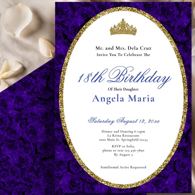 Elegant Blue Roses Floral 18th Birthday Debut Inbjudningar (Skapare uppladdad)