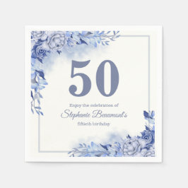 Elegant Blue Roses Floral Women's 50th Birthday  Pappersservett