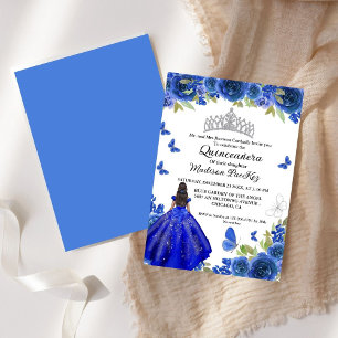 Elegant Blue Royal Blommigt Butterfly Quinceanera Inbjudningar