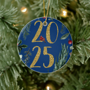 Elegant Blue Rustic 2025 New Years Helgdag Card Julgransprydnad Keramik
