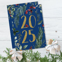 Elegant Blue Rustic 2025 New Years Helgdag Card Julkort