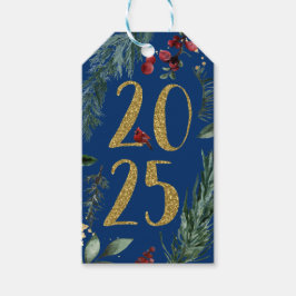 Elegant Blue Rustic 2025 New Years Helgdag Card Presentetikett