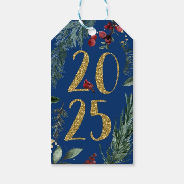 Elegant Blue Rustic 2025 New Years Helgdag Card Presentetikett (Framsidan)