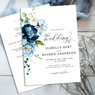 Elegant Blue Rustic Beige alla i 1 QR-kod Bröllop Inbjudningar