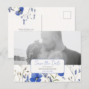 Elegant Blue Rustic Wildblomma - Spara datum Vykort
