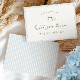 Elegant Blue & Sage Bridesmaid Proposal Card Inbjudningar