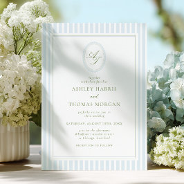 Elegant Blue & Sage Monogram Wedding Invitation Inbjudningar