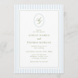 Elegant Blue & Sage Monogram Wedding Invitation Inbjudningar