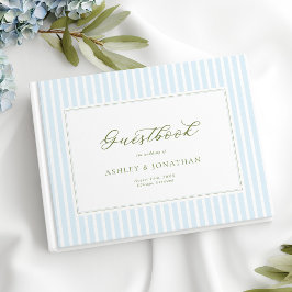 Elegant Blue & Sage Striped Wedding Invitation Gästböcker