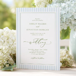 Elegant Blue & Sage Striped Wedding Invitation Inbjudningar
