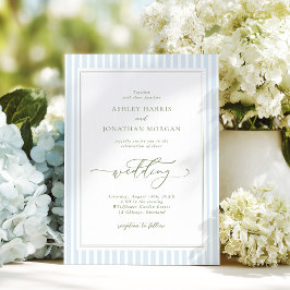 Elegant Blue & Sage Striped Wedding Invitation Inbjudningar