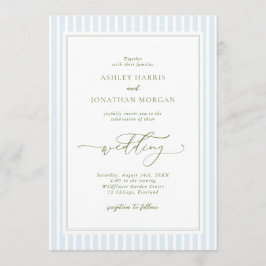 Elegant Blue & Sage Striped Wedding Invitation Inbjudningar