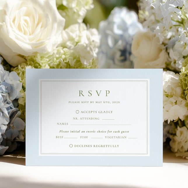 Elegant Blue & Sage  Wedding RSVP Card OSA Kort (Skapare uppladdad)