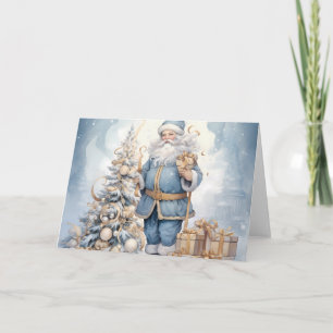 Elegant Blue Santa med Julgran design Kort