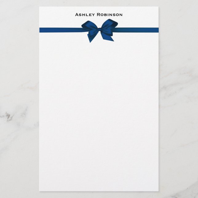 Elegant Blue Satin Bow on White Brevpapper (Framsida)
