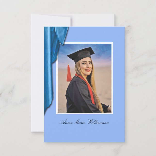 Elegant Blue Satin Grad Party Invite Enclosure (Framsida)