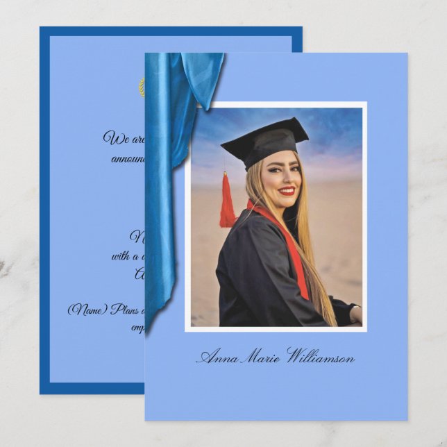 Elegant Blue Satin Graduation Announcement Inbjudningar (Fram/baksida)