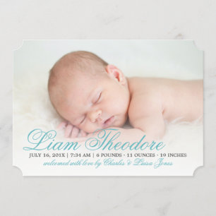 Elegant Blue Script Birth-meddelande Meddelande