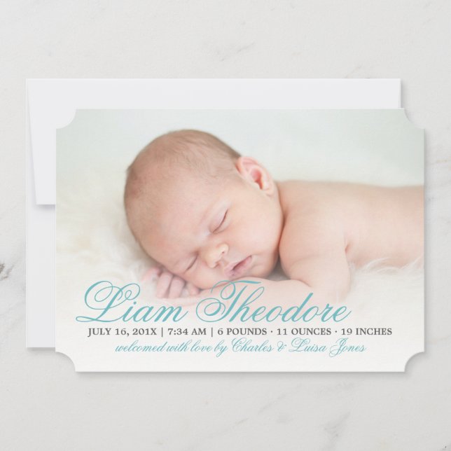 Elegant Blue Script Birth-meddelande Meddelande (Framsida)